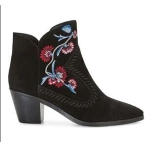 REBECCA MINKOFF black Women's Suede Lulu Embroidery boot Booties western size 9